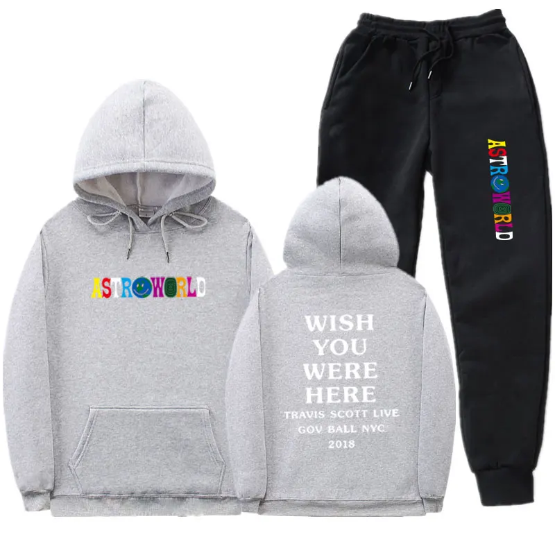 Gray MK65 Уличная Толстовка ASTROWORLD, спортивный костюм Мужская спортивная одежда, Комплекты Толстовки и штаны, повседневные, желаю вам здесь, толстовки, спортивный костюм - Цвет: Gray MK65