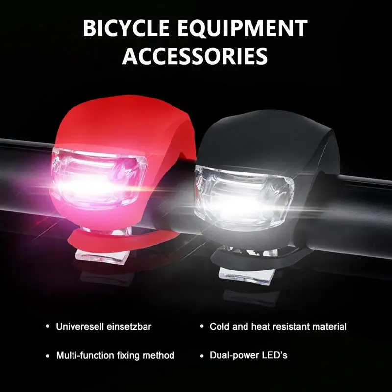 Silicone Light Bike Lamp, 6 pcs LED Bike Light Set (3x LED White & 3x LED red light) Flashlight Flashlight for Mountainbikes Cam