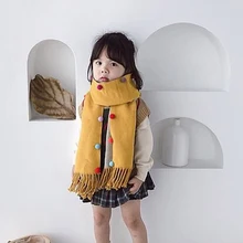 6 цветов, Осень-зима, унисекс, детский кашемировый шарф с большими кисточками и помпонами, Детские теплые шарфы для шеи, мягкий снуд на ощупь