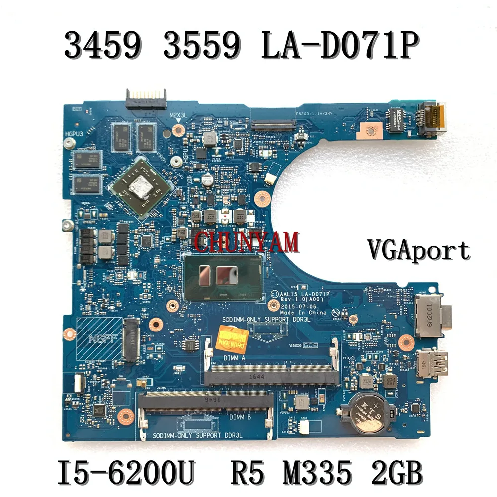 NEW LA-D071P I5-6200U R5 M335 2GB FOR Vostro 14 3459 15 3559 Series Laptop Motherboard AAL15 CN-085Y8T 85Y8T Mainboard100%Tested |