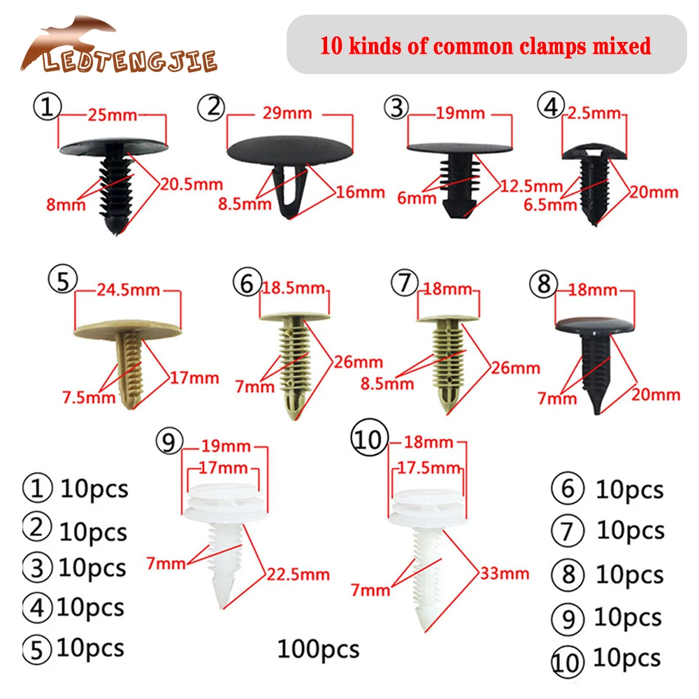 

100 pcs mixed Car Clips Fender Door Rivet Push Clip White Cars Lined Cover Barbs Rivet Auto Fasteners accessories