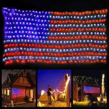 

6.5ftx3.3ft American Flag String Lights Waterproof Outdoor USA Flag Net Lamp Independence Day Festival Party Hanging Decoratione