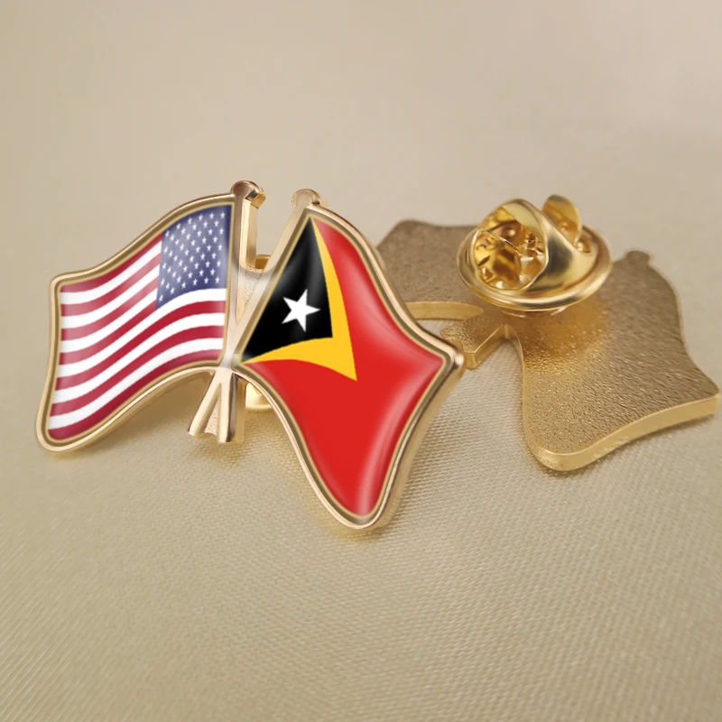 

United States and East Timor Crossed Double Friendship Flags Lapel Pins Brooch Badges