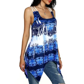 

Irregular Womens Print Top Tank Summer Sexy Cross Backless Lace Patchwork Top Women Big Sizez Summer Womens Tank Tops 5XL 2020