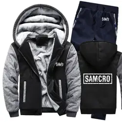 SOA Sons of толстовки анархия мужской костюм зимний флисовый утепленный теплый свитер на молнии мужские толстовки SAMCRO куртка + штаны комплекты