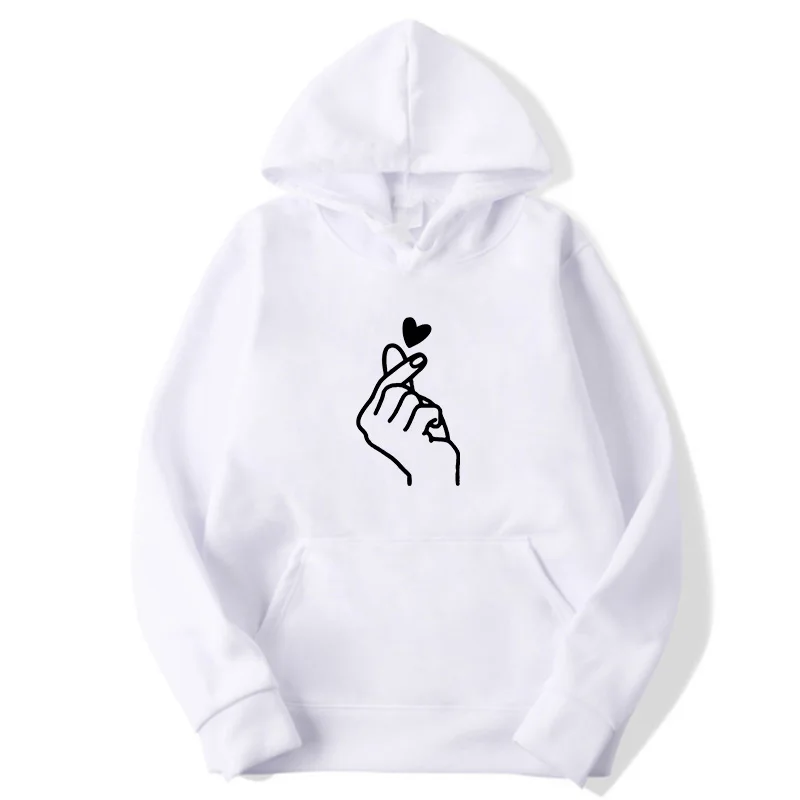 White Модные толстовки женские толстовки с длинным рукавом Женская Перемычка Hoody пуловер Топ Блузка Finger Heart Love одежда с принтом - Цвет: White