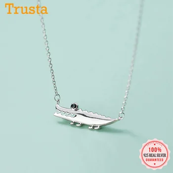 

Trustdavis Real 925 Sterling Silver Cute Cartoon Crocodile CZ clavicle Necklace For Women Wedding Party Fine S925 Jewelry DA1659