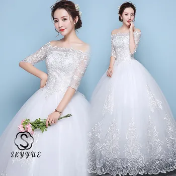 

Skyyue Off The Shoulder Wedding Dress FR698 Embroidery Long Bridal Gowns Lace Up Vestidos De Novia Plus Size Wedding Dresses