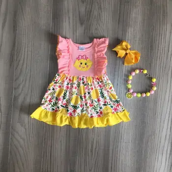 

baby girls summer dress girls coral dress children girl lemon dress soft dress with accessories