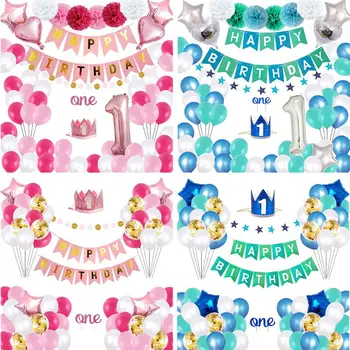 

1st Happy Birthday Party Decoration Number Banner Balloons First Baby Shower