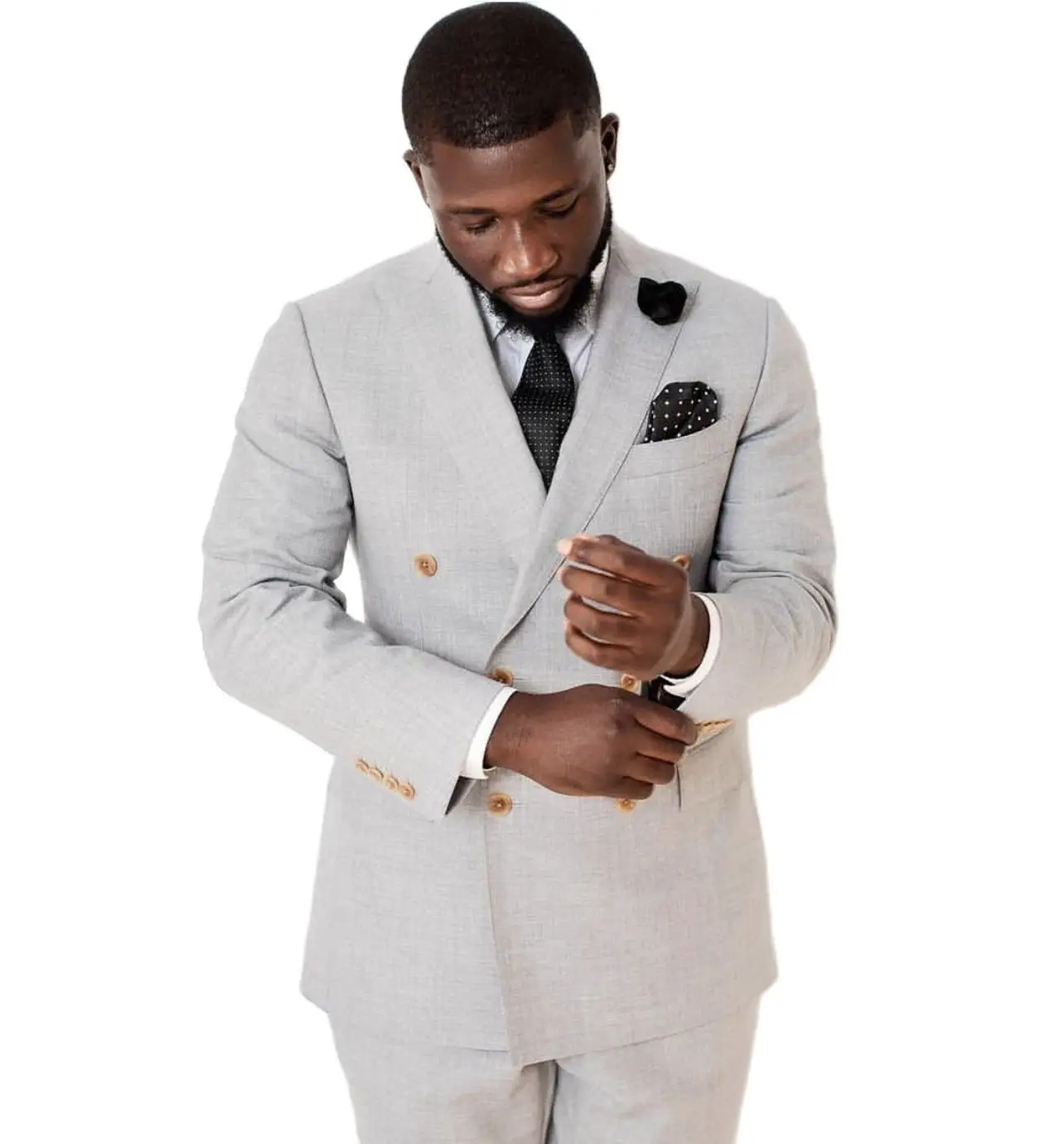 

Spring Summer Light Grey Men Suits Slim Fit 2 Pieces Double Breasted/Wedding Men'S Clothes Outfit Formal Daily Set Blazer Pant