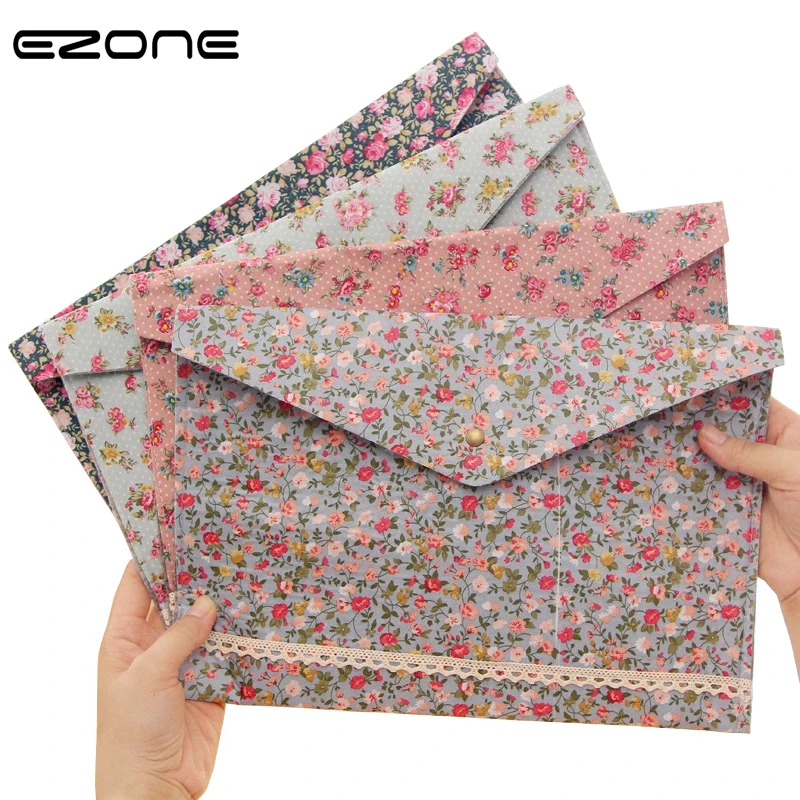 EZONE-Carpeta de flores con diseño de botón para chicas, carpeta de archivos con flores bonitas para chicas, bolsa de almacenamiento de papel para oficina, suministros escolares y de oficina, A4