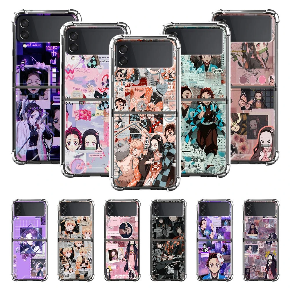 z flip3 case Demon Slayer Anime Airbag Phone Case For Samsung Galaxy Z Flip Flip3 Slim Soft Cover for Samsung Z Flip 3 5G Coque Shell samsung flip3 case
