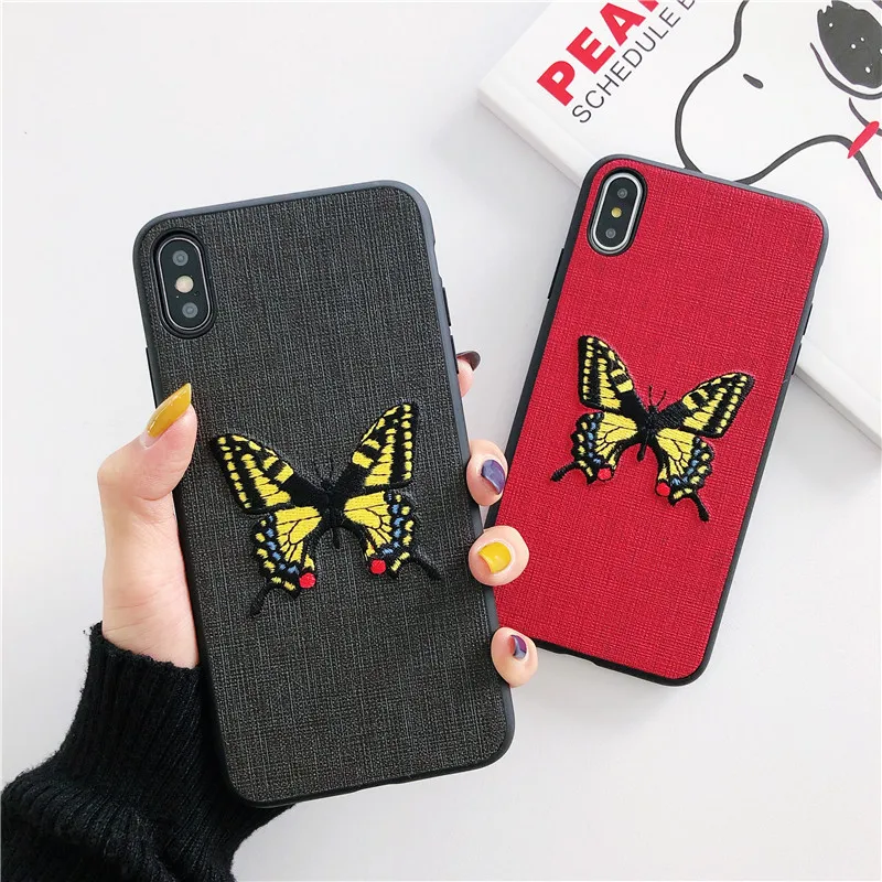 

case for iPhone 11 XR 7 8 11 Pro Max X XS Max Plus 6 6s cover embroidery Butterfly 8 plus All-Inclusive Soft Case