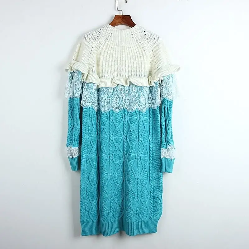 2019 Autumn Winter Women Sweater Dress Hit Color Ruffles Knitted Dress ...