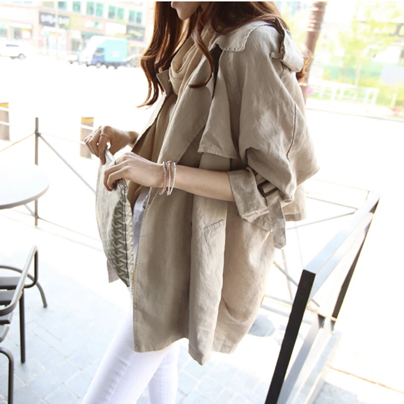 

Nice Spring Tide women's Windbreaker Long Section Slim Jacket seven-point Sleeve Thin Section Spring And Autumn Coat Women