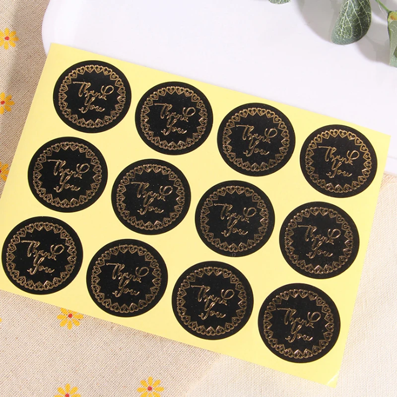 1200pcs/Lot New Gold Love Ring Black Adhesive Seal label Round Thank you Handmade Gift sticker