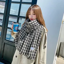 

The New Candy-colored Cashmere Plaid Scarf Female Autumn and Winter Korean Version of The Small Fragrant Wind Shawl 2021 Warm an