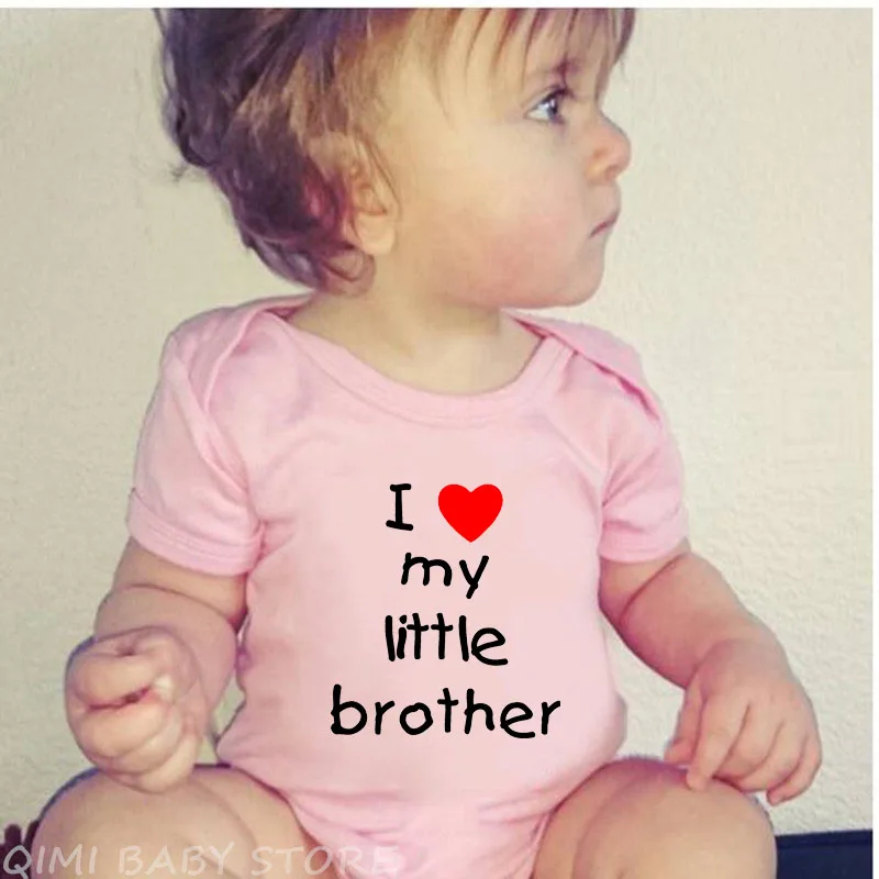 Little brother-Pink Хлопковый комбинезон с надписью «I Love My Little Big Brother» для новорожденных мальчиков; комбинезон с короткими рукавами для маленьких мальчиков - Цвет: Little brother-Pink