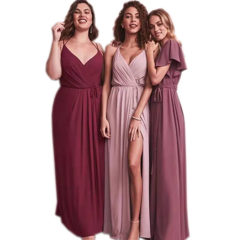 Custom Split Bridesmaid Dresses Long New Chiffon New Years Eve Dress Women Dress Red for Bridemaide Vestidos Mujer