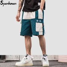 Харадзюку Шорты цвет блок Лето хип хоп Карго короткие уличные мужские бегуны короткие карманы хлопок повседневные спортивные штаны хип-хоп