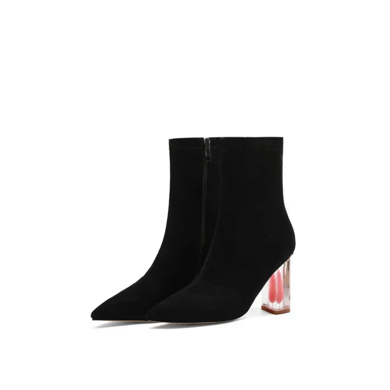 Модные женские ботильоны; прозрачные женские ботинки на высоком каблуке; сезон осень-зима; модельные туфли для вечеринки; женские размеры 41, 42, 43, 44 - Цвет: Черный