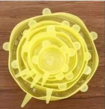yellow Hot 6pcs silicon cover stretch lids universal lid Silicone food wrap bowl pot lid silicone cover pan cooking Kitchen Stoppers - Color: yellow