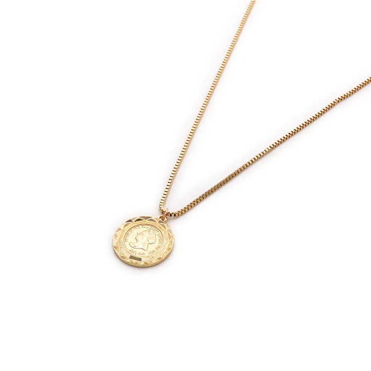 

Origional Design European And American Minimalist Style WOMEN'S Necklace Exquisite Coin Pendant Necklace Box Chain Sweater Chain