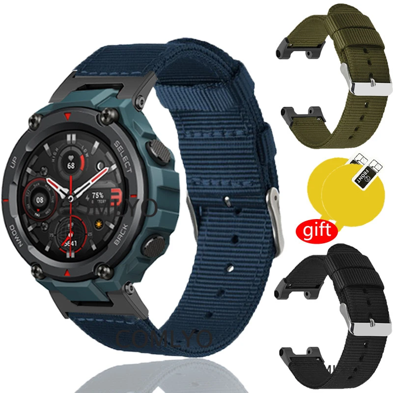 For Xiaomi Amazfit T Rex strap Smartwatch nylon Canvas Stainless Steel  Buckle Bracelet for amazfit t rex PRO screen protector|Smart Accessories| -  AliExpress