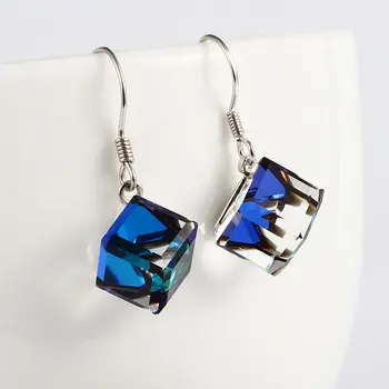 

S925 sterling silver crystal square earrings ladies simple color changing aurora cube sugar short earrings women wedding jewelry