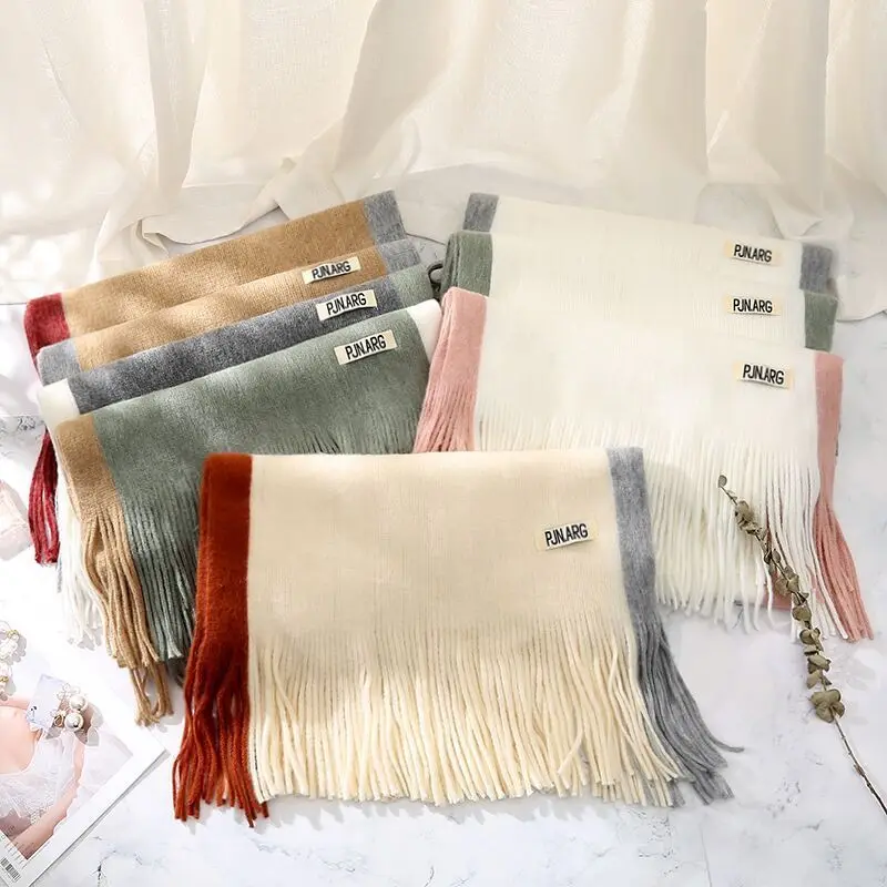 

Imitation Kashmir Knitted Scarf Woman Tassels Keep Hot Thick Two-sided Lady Scarf