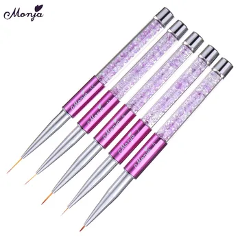 

Monja 5Pcs/Set 5/7/9/11/15mm Nail Art Rhinestone Handle Painting Brush French Stripe Lines Pattern DIY Drawing Pen Manicure Tool