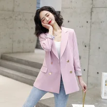 2020 Season Suit-dress Double All-match Row Buckle Solid Color Small Suit Temperament Commute Self-cultivation Man's Suit Loose