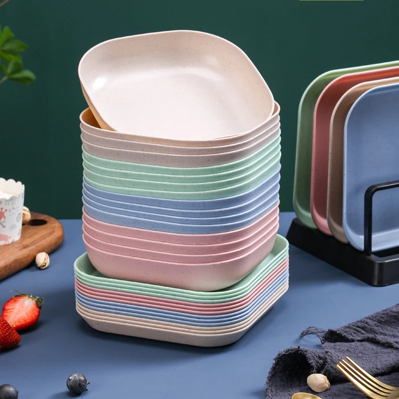 Wheat Straw Plate Tray Lunch Dinner Dessert Fruit Spit Bone Dish Home Snack Dim Sum Plate Plastic Kitchen Tableware