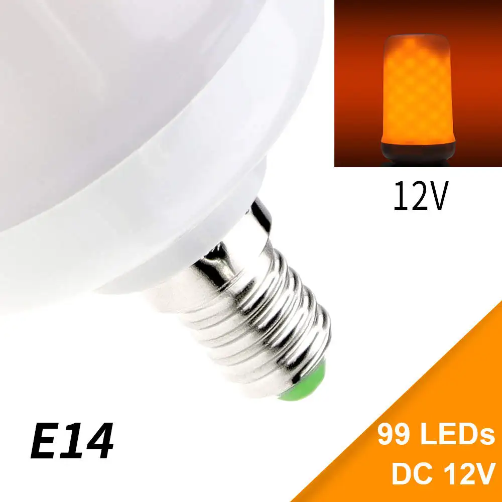 99led DC12V 2 Mode E27 огонь светодиодный свет 12 в E14 пламя лампа E26 эффект пламени светодиодный лампы 220 В мерцающие светодиоды горящий свет 110 в Рождественское украшение 7 Вт - Испускаемый цвет: 99led DC12V 2 Mode