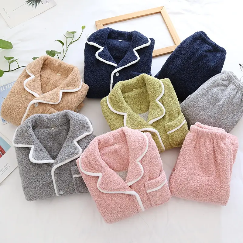 Winter Warm Pajamas Set Women Sleepwear Flannel PJS Couples Soft Nightwear Pyjamas Loungewear Loose Lounge Wear Lingerie Drop