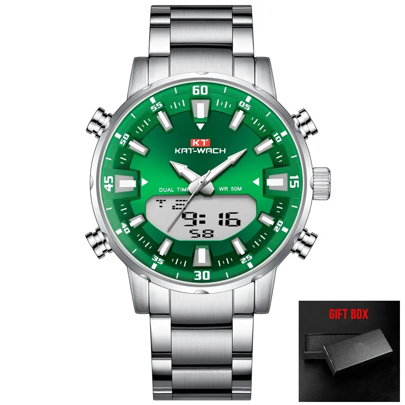 KAT-WACH Top Brand Men Watch Waterproof Sports Digital Watches Men LED Steel Military Quartz Watch For Men Wristwatch Relogio 