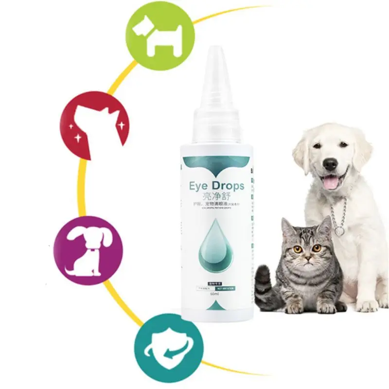 60 ml Pets Eye Care Drops For Dogs Cats Eyes Tear Stain Removing Dirt Anti-inflammatory Bactericidal Pet Clean Supplies