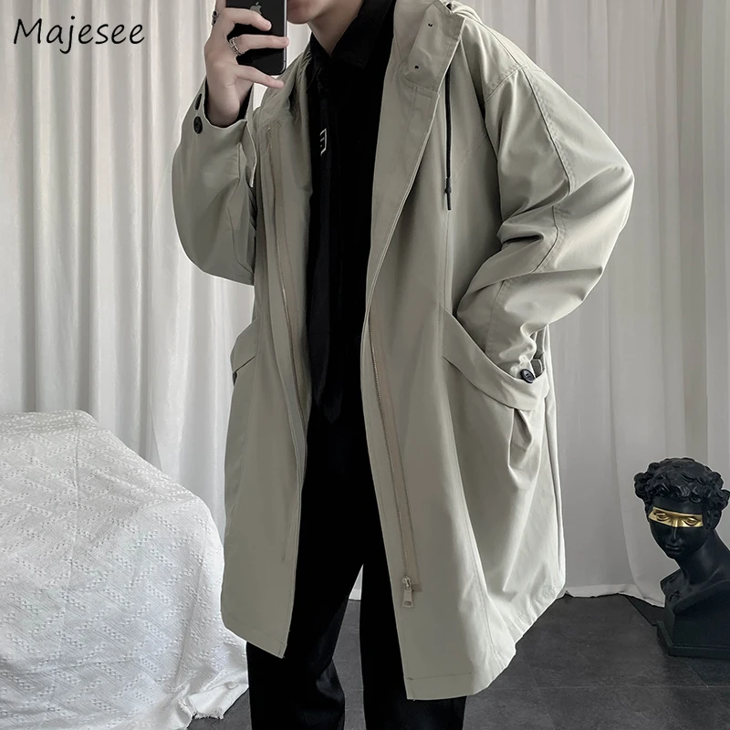 Gabardina lisa con cremallera para hombre, abrigos estilo japonés, holgados, largos, Hipster, adolescentes, con capucha, prendas de vestir Ulzzang, ropa de calle, estudiantes Harajuku