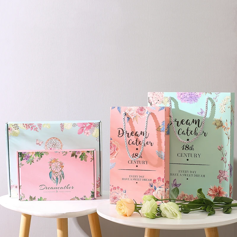 

Monternet Flower Pattern Small Paper Bags With Handle Wedding Birthday Party Gift Boxes Xmas New Year Anniversary Packaging Bag
