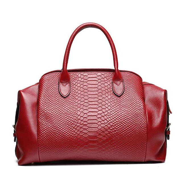 Pink Leather Handbag Women Designer Tote Bag Classic Metallic