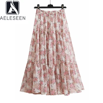 

AELESEEN Fashion Runway Autumn Skirt Women Flower Embroidery Hollow Out Pleated Vintage Stylish Party Skirts