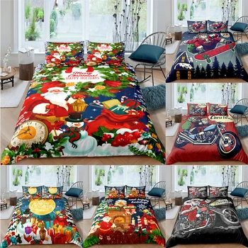 

2/3pcs Christmas Duvet Cover With Pillowcase Bed Quilt Covers Santa Claus Pattern Home Textile Bedding Set