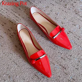 

Krazing Pot big size elegant pearl metal decorations leisure cow leather ladies shoes pointed toe low heels women new pumps L61