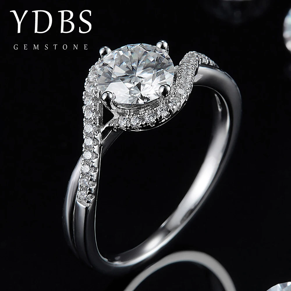 

YDBS 1.0ct 6.5mm Round Cut DF VVS1 Moissanite 925 Silver Ring Diamond Test Passed Fashion Love Fashion Girlfriend Gift