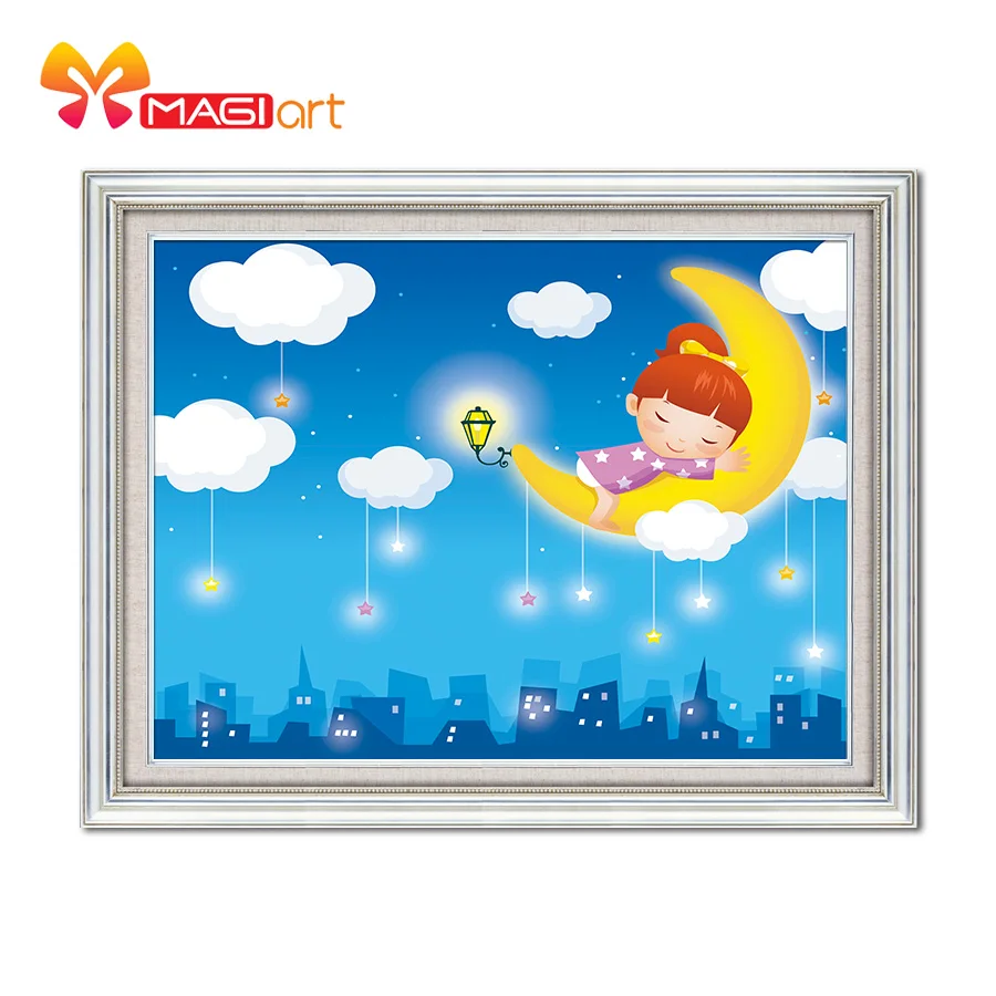 

Cross stitch kits Embroidery needlework sets 11CT water soluble canvas patterns 14CT Cartoon Style Moon Bed-NCMC007