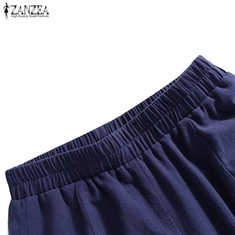 Женские шаровары размера плюс ZANZEA Pantalones Mujer повседневные длинные штаны с эластичной резинкой на талии свободные штаны с карманами уличная одежда 7
