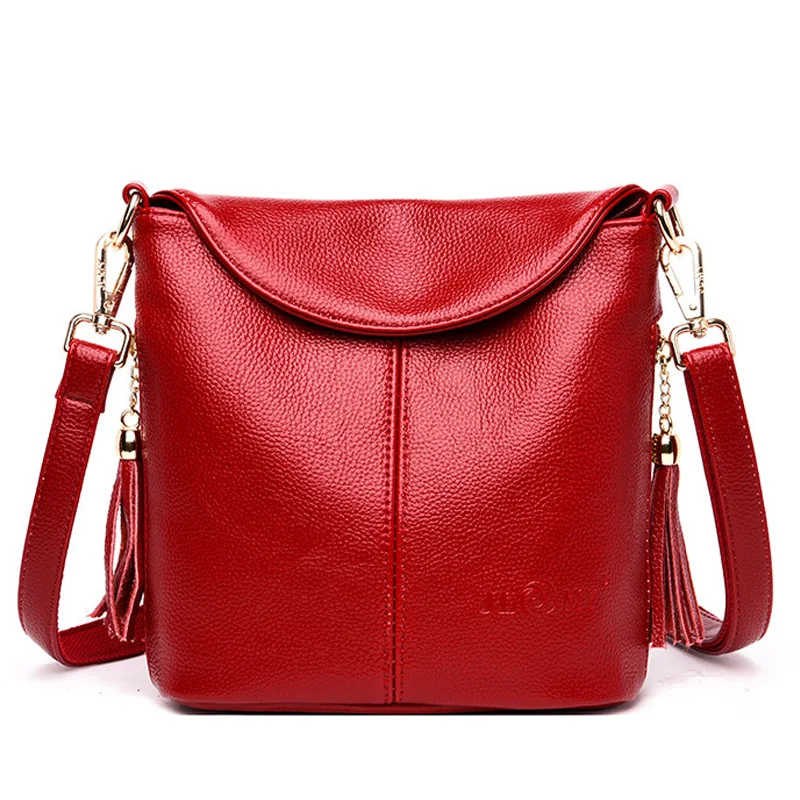 cheap Elegant Female Shoulder Bags Ladies High Quality Leather Crossbody Bag Soft Solid Color With Long Shoulder Strap Sac a Main femm