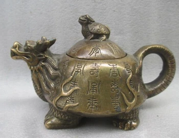 

922+++China's old copper manual sculpture dragon turtle mother and child the teapot