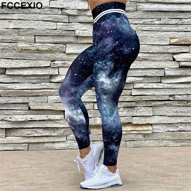 FCCEXIO Acme Galaxy New 3D Print Women Sexy Pants Push Up Running